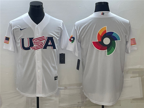 Men's USA Baseball 2023 White World Baseball Big Logo With Patch Classic Stitched Jersey